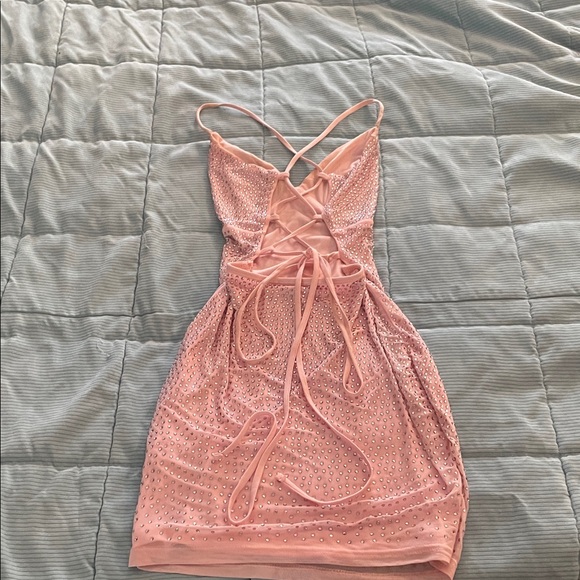 Chic Pink Rhinestone Mini Dress - Picture 2 of 5